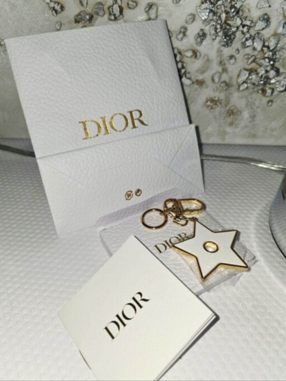 Dior White and Gold Star Keyring Charm - Picture 2 of 5